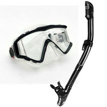 Dry Snorkel Set - Real Panoramic Wide View Mask ，Anti-Fog Tempered Reinforced Glass Diving Mask，Prof, Black