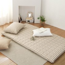 우디체크 누빔 요커버 S D Q 국산 감성 체크 패턴 먼지없는 세미마이크로 침구, 우디체크_누빔_요커버, 싱글(S)_베이지