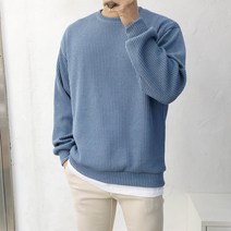 미르미르 남자 오버핏 골지 니트 라운드 맨투맨 티셔츠(9컬러)