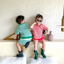 미소파파 썸데이 체크 상하세트 유아 여아 남아 여름 반팔 반바지 데일리룩