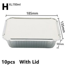 음식물처리기 10pcs 일회용 알루미늄 호일 팬 그릴 캐치 트레이 식품 용기 직사각형 테이크 아웃 도시락 주방 용품 바베큐 액세서리, h