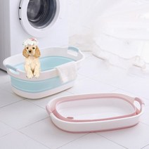 접이식 강아지 욕조, M 화이트 핑크