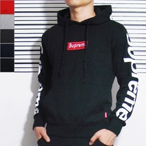 슈프림 로고 프린팅 소매 후드티 남여공용 M-XL 커플티 특양면 학생 운동복 츄리닝 데일리룩