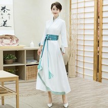 생활한복 개량 철릭 원피스 레드 브이넥 허리 라인강조 무대의상 7부소매