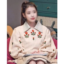 아이유 이시영 윤아 꽃자수 퍼프소매 니트