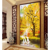 아트미니 보석십자수 황금 나무 비단 잉어 소원 원형비즈 큐빅 전체수 선물용 집들이, 60x110cm