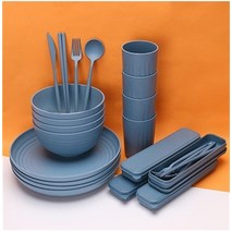 레이싱드론 접시 세트 밀 짚 라면 그릇 식기 요리 전체 저녁 캠핑, 02 32Pcs Blue