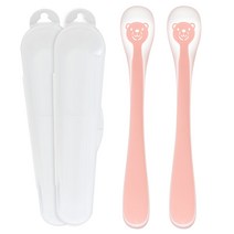 퍼기 동물 실리콘 이유식 스푼, 2개, 곰핑크