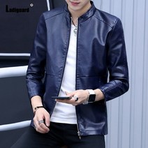 가죽자켓 Ladiguard Men Trendy 지퍼 탑스 Faux가죽 자켓 Kpop Young Mens 블루 커피 겉옷 Slim Fitted Male Clothing
