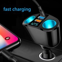 QC3.0 자동차 충전기 12V/24V 듀얼 USB 전원 어댑터 시가 라이터 소켓 유형-C + 2.4A 파란색 LED 디지털 디스플레이 120W, 01 1