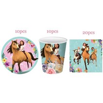 승마복 10/20 사람들 만화 스피릿 승마 말 생일 파티 장식 베이비 샤워 일회용 식기 세트 종이 접시 컵, 02 set2