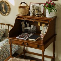 송민호 책상 뷰로데스크 엔틱콘솔 화장대 빈티지 뷰로 콘솔, 다크 월넛 (거울 서랍 포함)