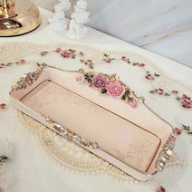 엔틱 베이비핑크 큐빅장미 화장품 면봉 소품 트레이 정리함
