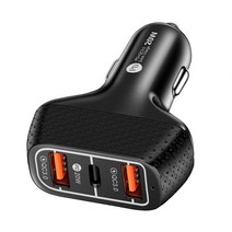 자동차 차량용 핸드폰 충전기 내화 재료 3 포트 PD C 2 USB 고속 전원 소켓 어댑터 악세사리, 02  Black