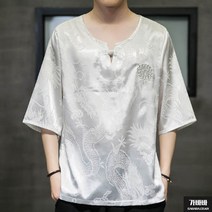 가바바 남성 빅사이즈 티셔츠 독특한 문양 패턴 포인트 실크 헨리넥티셔츠 5XL까지 G69331