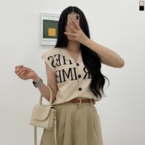 티데일리 레터 니트 조끼 여성용 브이넥 단추 베스트