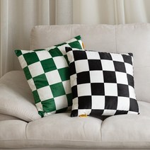 레오나 모노크롬 그린 블랙 2p 쇼파 쿠션 솜포함, 블랙1p+그린1p