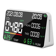 co2 meter air quality monitor co2 tester 이산화탄소 tvoc hcho 값 측정 장치 온도 습도 표시 기능, 협력사, 하얀