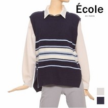 에꼴드파리 ECOLE 배색 스트라이프 베스트_F08WVB004Z