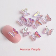 네일파츠 네일스톤오로라 스마트 컬러 나비 네일 아트 참 3D 수지 홀로그램 패션 매직 장식 카와이 부품, 09 50pcs aurora purple