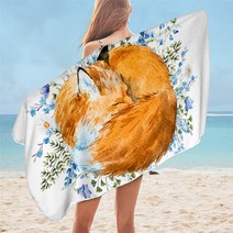 침구 아웃 도어 폭스 목욕 타올 3D 프린트 비치 타월 야생 동물 마이크로 화이버 샤워 타올 꽃 부족 냅킨 75x150cm Dropship, 5, 75cmx150cm
