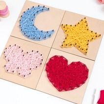 미리사몰B 스트링아트 모양 만들기 나무 실 세트 어린이 초등 diy 키트 우드 팬시 아트 엄마표 미술 놀이 공예 공작 준비물 돌봄교실 방과후 수업 홈데코 인테리어소품, 스트링아트(하트)