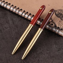 클로버 각인 가능 앤틱 우드 황동 볼펜, 다크브라운