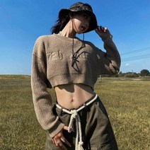 하이틴룩 하객룩투피스 놀이공원 코디 Deeptown-빈티지 Y2K 블랙 크롭 스웨터 여성 히피 스트리트 웨어 하라주쿠 글자 베이지 점퍼 오버사이즈 90 년대 레트로 브라운 탑
