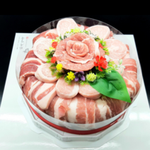 한돈 고기케이크 800g/돼지고기 선물세트(리본포장)_삼겹살+목살+항정살+가브리살 [부산 하루정육], 생신토퍼+리본포장