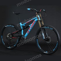 오프로드 산악자전거 MTB 다운힐 유압식 디스크브레이크 앞뒤 서스펜션, 26인치, 시마노11단 에어 포크(블루)