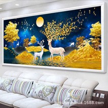 심커머스 금전수 황금 산 사슴 뿔 어미 새끼 달빛 돈들어오는 전체수 보석십자수 DIY키트 B0412, 120x50cm