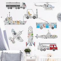 항공기 요트 자동차 어린이 룸 벽 스티커 DIY 홈 데칼 인테리어 크리 에이 티브 벽지 장식 PVC 이동식, [01] JJZZ