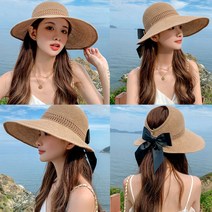 똑소녀 여성 썬캡 리본 벨크로 돌돌이 여름 예쁜 밀짚모자 자외선차단