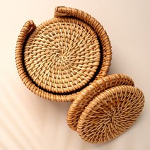 핫버튼 라탄 코스터 컵받침 6p (홀더 제외), 10CM