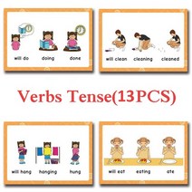9 Groups 영어 문법 몬테소리 영어 단어 포켓 플래시 카드 영어 교육용 장난감을 배우는 아이들, Verb Tense