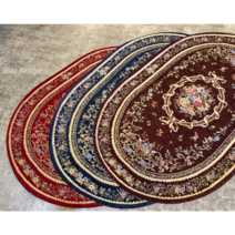 고급 빈티지무드 로즈플라워 자가드 포인트 타원형 발매트 8종 빈티지풍 앤틱현관발매트, 앤틱 브라운