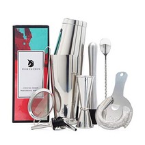 보스턴 칵테일 셰이커 세트 스테인레스 스틸 바 세트 9 pcs 18oz amp 28oz 중량 셰이커 통 칵테일 스트레이너 세트 측정 지거 머들러 바 스푼 앰프 술을 붓는 사람, 9종 세트, 검은 색