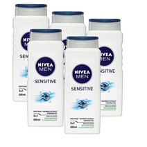 니베아 맨 센시티브 쓰리인원 샤워젤 바디워시 남성올인원워시 500ml Nivea MEN Sensitive 3-IN-1 Shower Gel, 5개