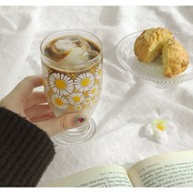 레트로 꽃무늬 유리컵 플라워 아이스커피잔 라떼잔 홈카페컵 그릇편집샵, 레드
