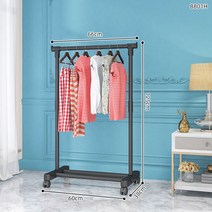 튼튼한 2단 행거 미니 1단 가게 접이식 벽 스탠드 수납 옷걸이 3단 고정식 드레스룸 원목, 1개, 66CM+블랙보강스탠다드+휠