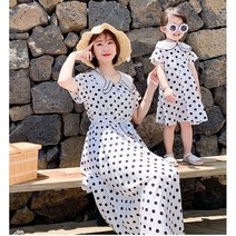 바로배송 맘커플 도트화이트원피스 엄마랑 딸이랑 러블리 나들이 여름옷 휴양지 100-140