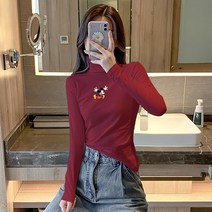 긴팔목티 겨울 가을 목폴라 화이트 이너티셔츠 여성 소매 슬림 스키니핏 순 핫 저고리 스택 칼라 이너웨어 4124004912