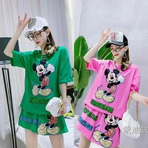 tagi 캐릭터 미키 캐주얼 세트 여성 반바지 상하세트