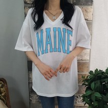 상상그이상 여성용 국내제작 마인 브이넥 반팔티 부드러운 피그먼트 소재 면티셔츠 빅레터링 포인트 편안한코디 뱃살커버 반소매 롱티셔츠