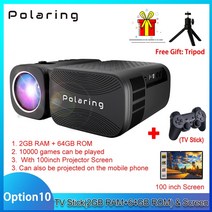 Polaring A1 Pro 네이티브 1080P 디지털 프로젝터 비디오 2.4 및 5G 와이파이 6000 루멘 250Ansi 시네마 홈 게임 캠핑, CHINA_2-64 with Screen | 미국 플러
