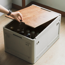 컨셉브루 감성 캠핑 폴딩 박스 사이즈 다양 대형 우드 상판포함 위 앞 옆면 5면 오픈 멀티 야외 인테리어 소품, 143L, 베이지143L