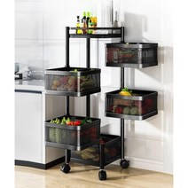 주방 회전 랙 조리대 트롤리 다용도 바구니 수납다이, 사각 (5겹-화이트)