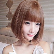 단정한 보브컷 단발 머리 가발 앞머리 풀뱅 똑단발 커트 옆머리 통가발 언발 백금발 자연스러운 패션 여자 여신 소품 무대 공연 컬러 브릿지 피스 스트레이트 웨이브 헤어 인조모 원형, 그레이