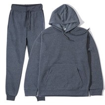 두 조각 세트 캐주얼 양 털 Tracksuit 남자 여자 겨울 여자 세트 대형 후드 긴 소매 까마귀 스포츠 바지, 오메 그레이_L