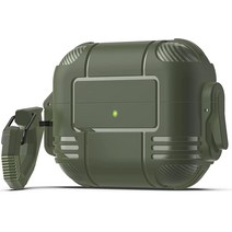 Gawnock 업그레이드된 Secure Lock 에어팟 프로 케이스 커버 밀리터리 아머 쿨 러기드 에어팟 프로 케이스 키체인 포함 남성용 하드 쉘 충격 방지 애플 에어팟 프로 2, #Army Green